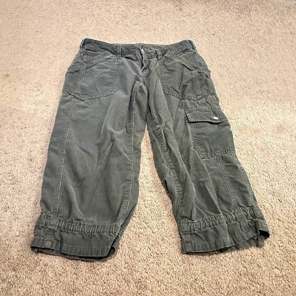 GAP Cargo Corduroy Y2K Capris Size 4 Hunter Green Straight Low Rise Crop Pants